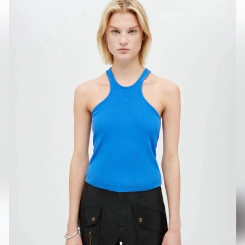Re/Done Electric Blue Ribbed Halter Tank